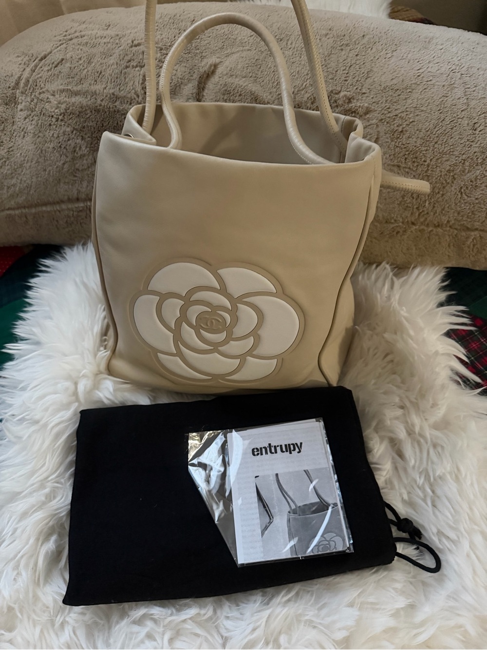CHANEL Cream Camellia Tote Bag